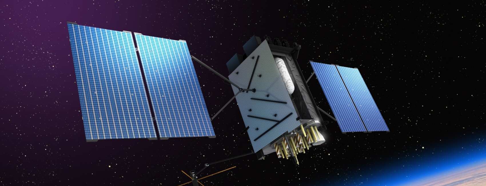 satellite in space with solar panels extended