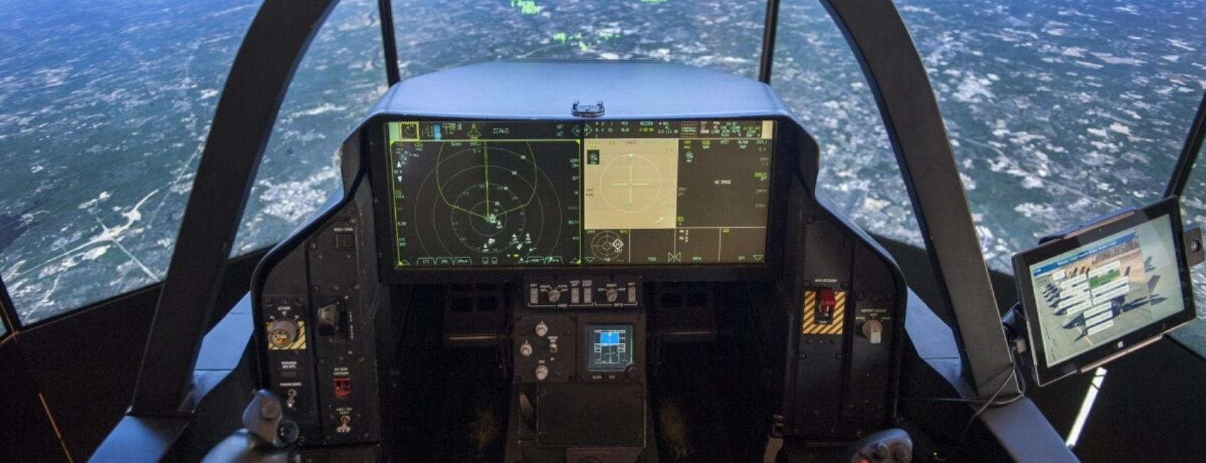 cockpit of a jet plane in flight